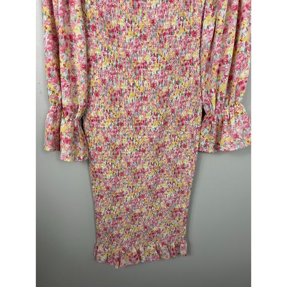 SNDYS Revolve Courtney Floral Smocked Midi Dress Pink 6 Wedding Guest Coquette - Picture 3 of 8